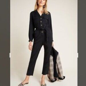 Anthropologie Halsey Black Utility Jumpsuit Boiler Suit Belted XS